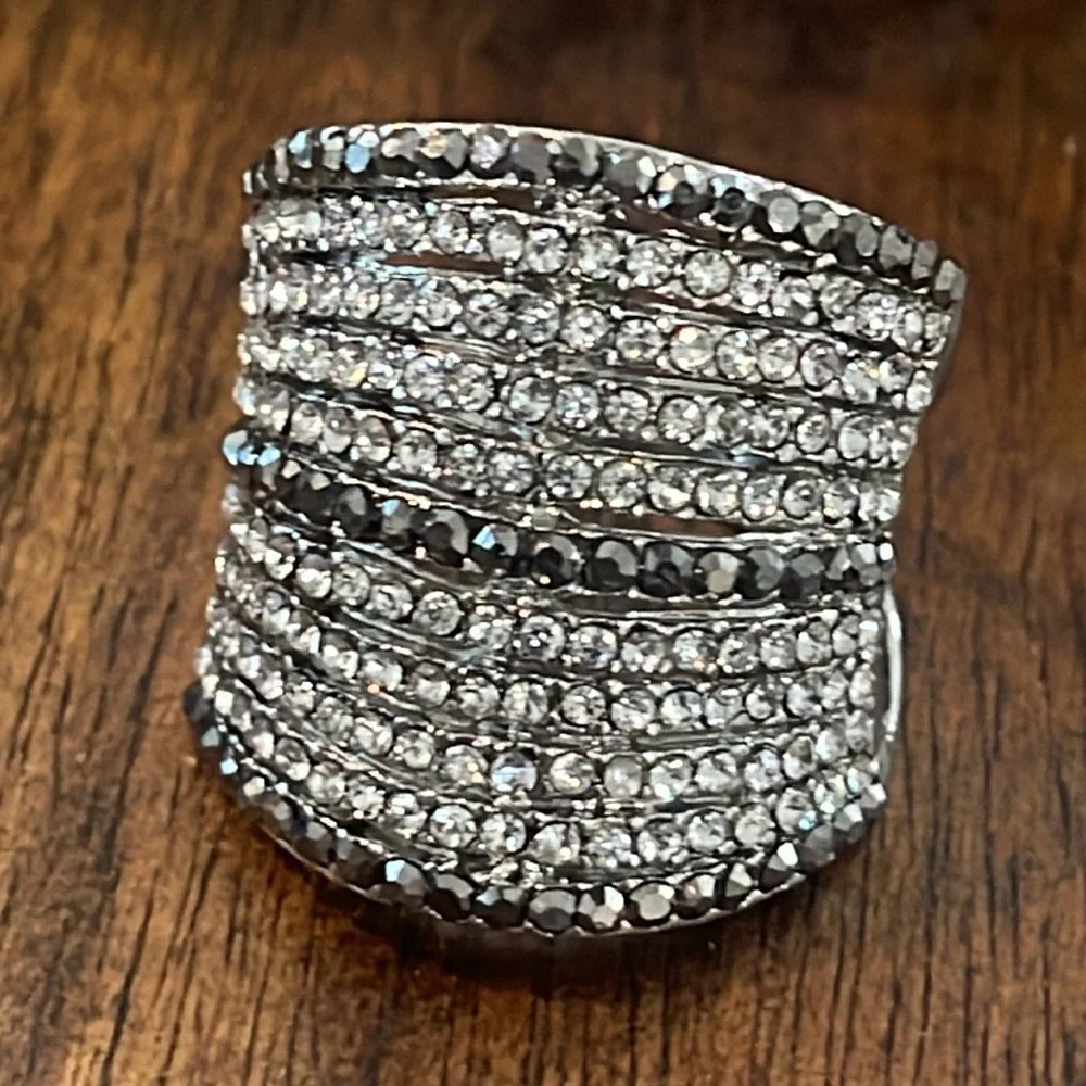 Ring size 8 bracelet rhinestone paved silver tone bling bling fashion jewelry - Picture 7 of 17